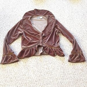 IRKA Velvet button down peplum top, brown.  Size M